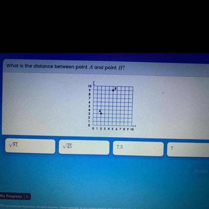 Distance from point a to point b